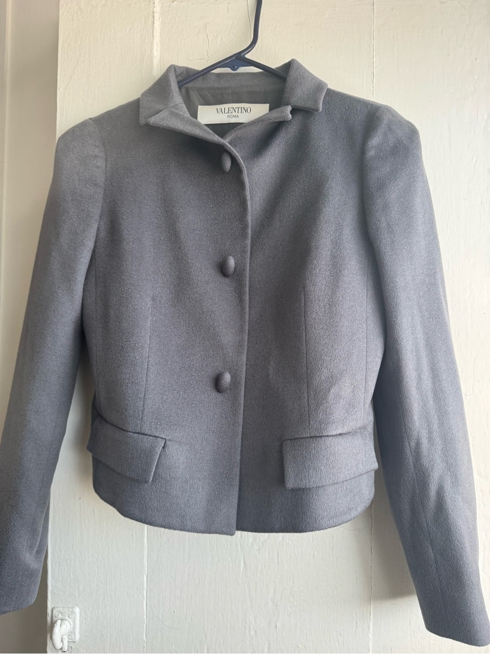 Valentino Gray Cashmere Blend Cropped Tailored Jacket w Tulle on the Back